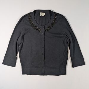 Kate Spade Black Rhinestone Collar Cardigan Cotton Silk Size Large